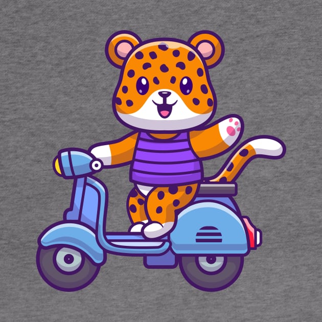 Cute Cheetah Tiger Riding Scooter And Waving Hand Cartoon by Catalyst Labs